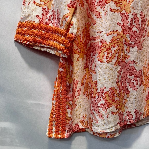 J. Jill Linen Blend Orange & Pink Coral Reef Patterned Tunic Size XLP - Picture 3 of 5